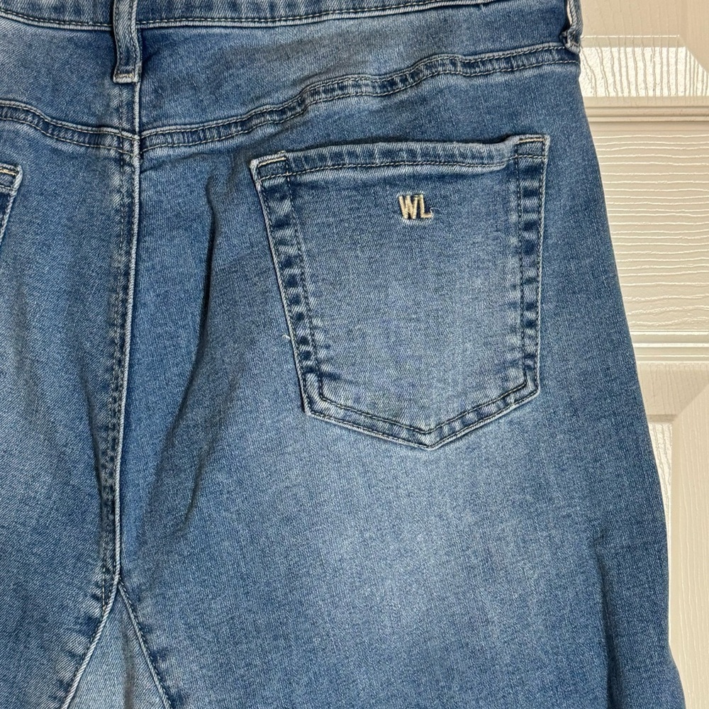 Wash Lab Asymmetrical Pierced Denim Midi Skirt Size 31 Frayed Hem Jean Skirt - Picture 6 of 11